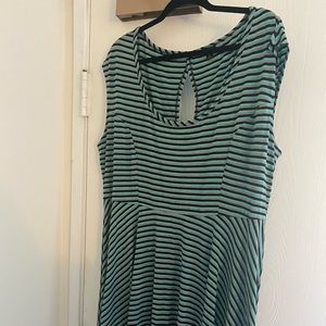 Turquoise and Grey striped skater dress.